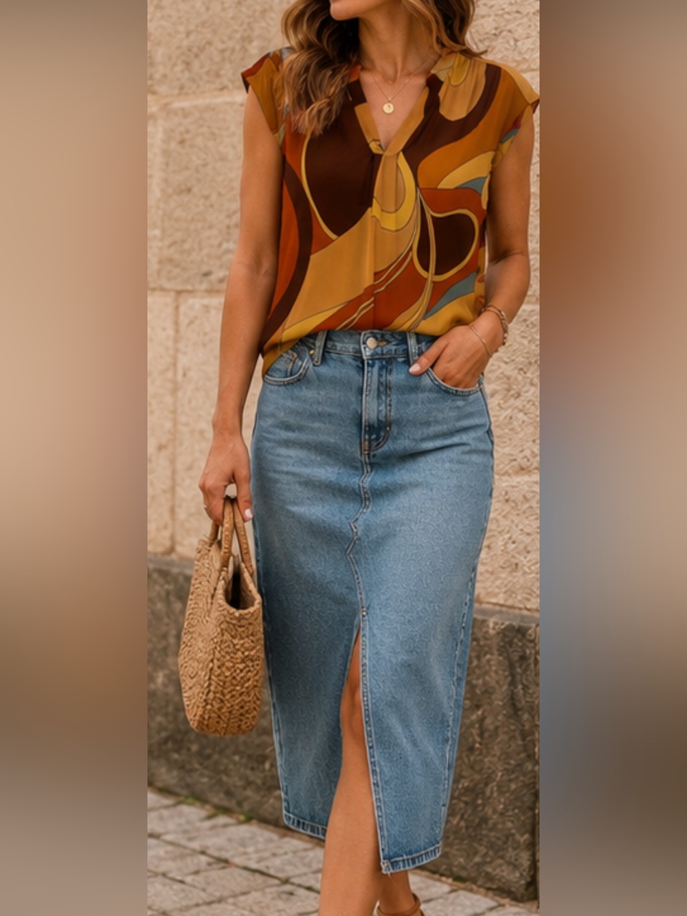 MAISON D’AMÉLIE PARIS | Abstract Print Blouse Warm Tone Artsy Top XS